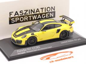 Porsche 911 (991 II) GT2 RS Weissach pacchetto 2018 racing giallo / nero cerchi 1:43 Minichamps