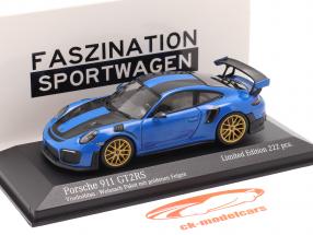 Porsche 911 (991 II) GT2 RS Weissach Package 2018 azul vudú / dorado llantas 1:43 Minichamps