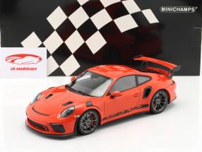 Porsche 911 (991 II) GT3 RS 2019 lava orange / silberne Felgen 1:18 Minichamps