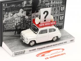 Fiat 600D Baujahr 1963 Italienisches Wahl Propaganda Fahrzeug weiß 1:43 Brumm