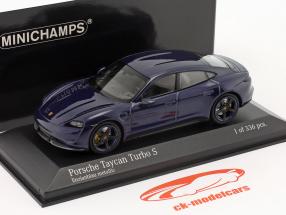Porsche Taycan Turbo S Byggeår 2019 ensian blå metallisk 1:43 Minichamps