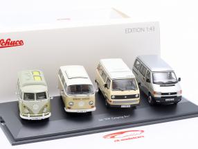 4-Car Set Volkswagen VW Camping Bus T1 / T2 / T3 / T4 1:43 Schuco 