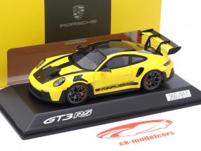 Porsche 911 (992) GT3 RS Paquete Weissach 2023 racing amarillo 1:43 Spark