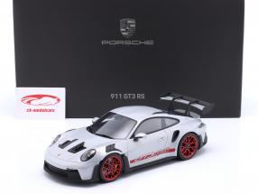 Porsche 911 (992) GT3 RS year 2022 ice gray metallic / pyro red 1:18 Spark