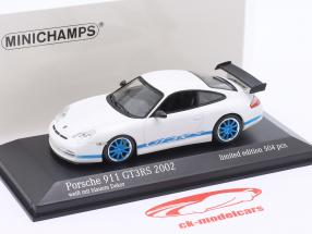 Porsche 911 (996) GT3 RS Baujahr 2002 weiß / blaue Felgen 1:43 Minichamps