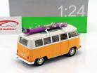 Volkswagen VW Classic Bus with surfboard year 1962 yellow / white 1:24 Welly
