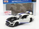 Ford Mustang Shelby GT500 建设年份 2020 白色的 和 蓝色的 条纹 1:18 Maisto