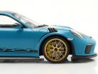 Porsche 911 (991 II) GT3 RS Weissach Package 2019 miami blue / golden rims 1:18 Minichamps