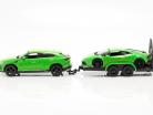 3-Car Set Lamborghini Urus Met Aanhanger en Lamborghini Huracan groente 1:24 Maisto