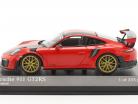 Porsche 911 (991 II) GT2 RS Pacchetto Weißach 2018 guardie rosso / d'oro cerchi 1:43 Minichamps