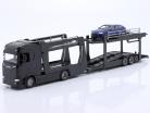 Scania S730 Transporteur de voitures noir avec Lamborghini bleu métallique 1:43 Bburago