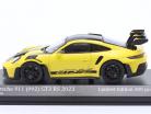 Porsche 911 (992) GT3 RS Pacote Weissach 2023 amarelo / preto aros 1:43 Minichamps