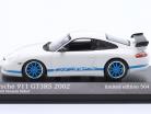 Porsche 911 (996) GT3 RS Anno di costruzione 2002 bianco / azzurro cerchi 1:43 Minichamps
