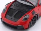 Porsche 911 (992) GT3 RS Paquete Weissach 2022 rojo / negro llantas 1:18 Minichamps