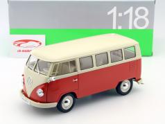 Volkswagen VW T1 Bus Window Van ano 1963 vermelho / creme 1:18 Welly