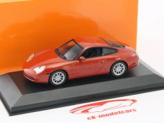 Porsche 911 Carrera coupe Bouwjaar 2001 oranje-rood metalen 1:43 Minichamps