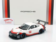 Porsche 911 GT3 Cup #911 Racing Experience wit / zwart / rood met vitrine 1:18 Spark
