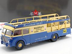 Fiat 642 RN2 Bartoletti Maserati Race Car Transporter 1957 blue / yellow 1:18 CMR