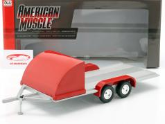 fire hjul åbent bil trailer rød / sølvgrå 1:18 Autoworld