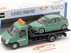 Ford Focus ST with Flatbed transporter dark green 1:43 Bburago