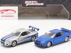2-Car Set Fast & Furious: Brian's Nissan Skyline GT-R blau / silber 1:32 Jada Toys