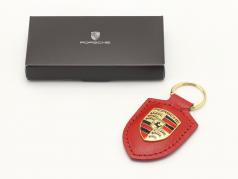 Porte-clés en cuir Porsche blason rouge