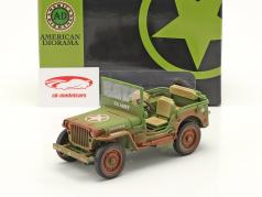 Jeep Willys US Army Грязный версия Год постройки 1944 армия зеленый 1:18 American Diorama