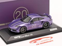 Porsche 911 Turbo S China 20 Aniversário Edição azul violeta metálico 1:43 Minichamps
