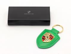 Leather keychain Porsche badge python green