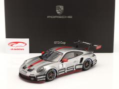 Porsche 911 (992) GT3 Cup Racing Experience sølv / Rød / sort 1:18 Spark