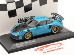 Porsche 911 (991 II) GT2 RS 2018 Miami blå / gylden fælge 1:43 Minichamps