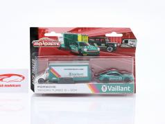 3-Car Set Porsche Vaillant: Taycan Turbo S + 934 with Race Trailer 1:64 マジョレット