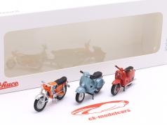 3 motorcykler Set: Simson Schwalbe, Vespa PX, Zündapp KS 50 WC 1:43 Schuco