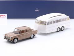 Peugeot 404 建设年份 1965 棕色的 金属的 和 Henon 大篷车 白色的 1:18 Norev