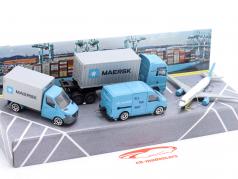 4-Car Set MAERSK Logistic ライトブルー / グレー 1:64 Majorette