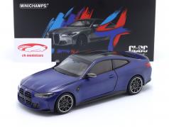 BMW M4 建設年 2020 青 メタリックな 1:18 Minichamps