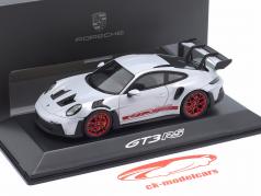 Porsche 911 (992) GT3 RS cinza gelo metálico / piro vermelho 1:43 Spark