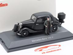 Mercedes-Benz 170 V wood gasifier 1936 with figure mat black 1:43 Schuco