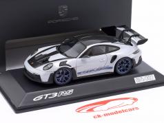 Porsche 911 (992) GT3 RS Weissach-Paket 2022 isgrå metallisk / indigo blå 1:43 Spark