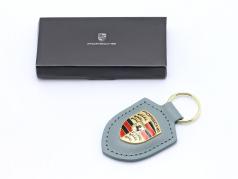 Leather keychain Porsche badge shade green