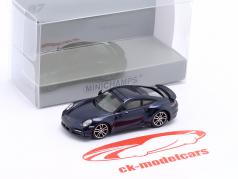 Porsche 911 (992) Turbo S Byggeår 2020 blå metallisk 1:87 Minichamps