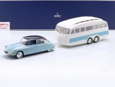 Citroen DS 19 1959 mit Wohnwagen Henon blau / aubergine / weiß 1:18 Norev