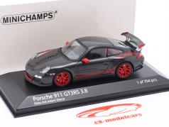 Porsche 911 (997.II) GT3 RS 3.8 Ano de construção 2009 Cinza com vermelho decoração 1:43 Minichamps