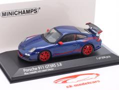 Porsche 911 (997.II) GT3 RS 3.8 Byggeår 2009 blå metallisk / rød 1:43 Minichamps