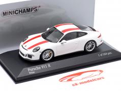 Porsche 911 (991) R año 2016 blanco / rojo 1:43 Minichamps