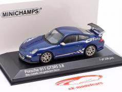 Porsche 911 (997 II) GT3 RS 3.8 Année de construction 2009 bleu métallique avec décor 1:43 Minichamps