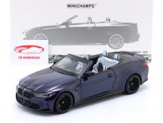 BMW M4 Cabriolet (G83) Bouwjaar 2021 donkerblauw metalen 1:18 Minichamps