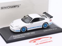 Porsche 911 (996) GT3 RS Año de construcción 2002 blanco / azul llantas 1:43 Minichamps