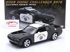 Dodge Challenger SRT8 Autoroute Patrouille Année de construction 2009 noir / blanc 1:18 GMP