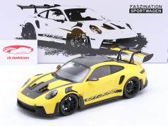 Porsche 911 (992) GT3 RS year 2023 yellow / black rims 1:18 Minichamps